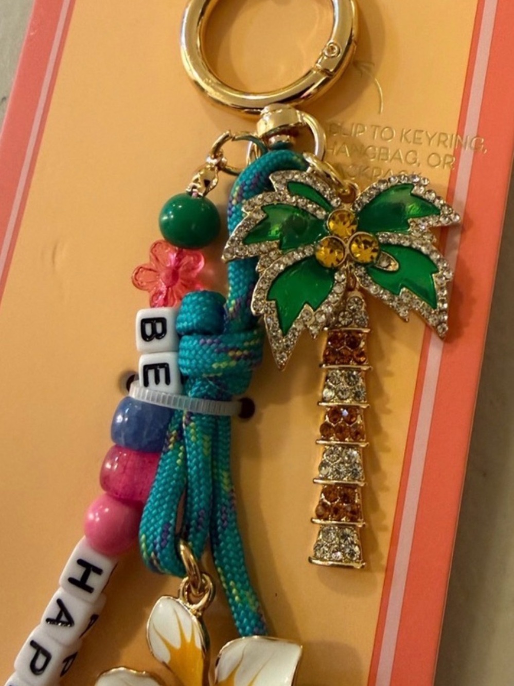 Piper K Green & Multicolor Palm Tree/Flower Bag Charm Key Chain - Picture 2 of 7